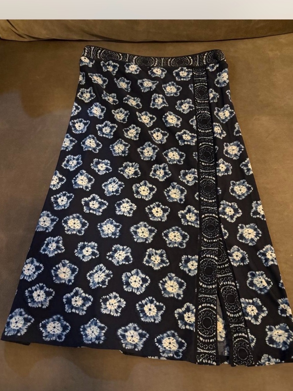 Michael Kors Navy and White A-Line Floral Skirt